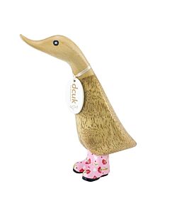 DCUK Natural Finish Duckling with Floral Welly Boots-Pink